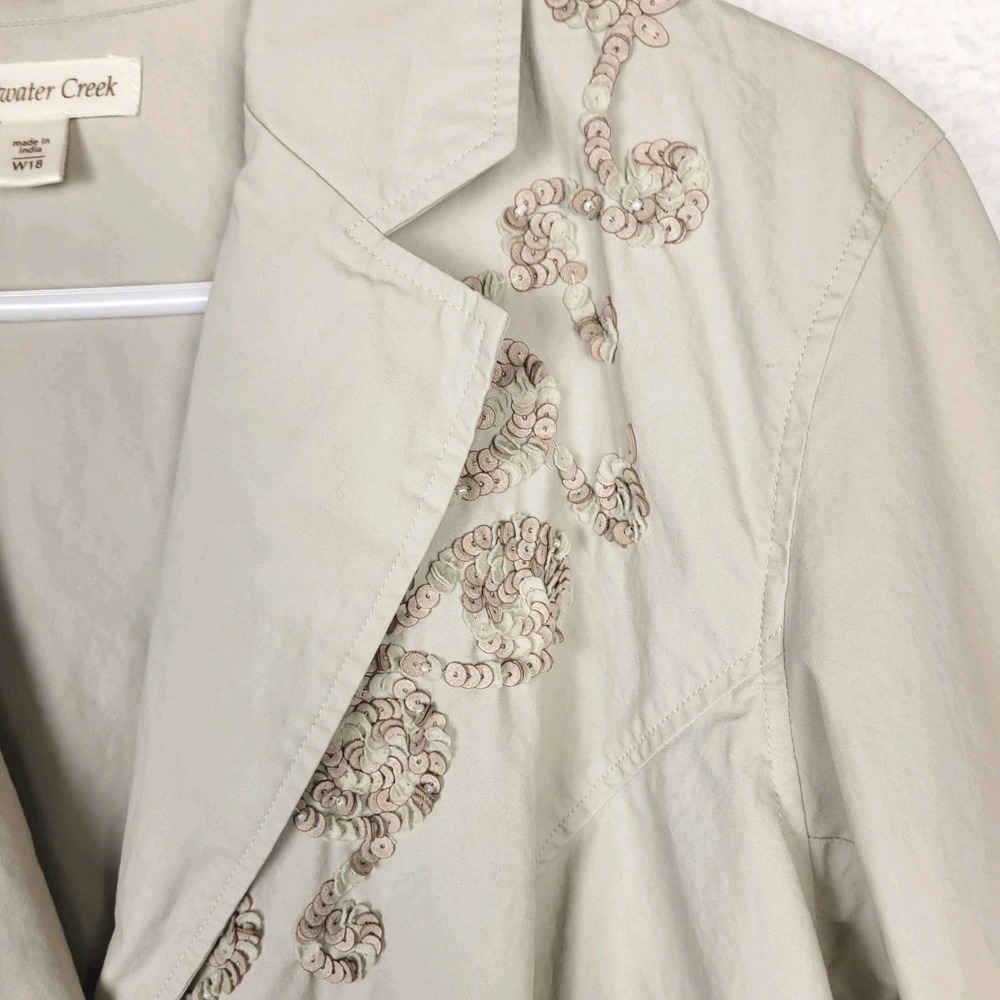 Coldwater Creek Sequin Detail Jacket W18 Beige Cotton Plus Size Boho Cottagecore - Picture 5 of 10